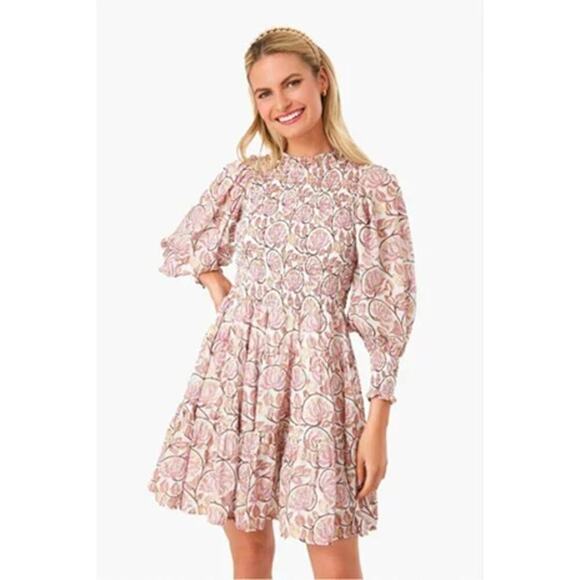 Oliphant Dresses & Skirts - Oliphant Smocked Flirty 3/4 Sleeve Dress Pink Montenegro Size S